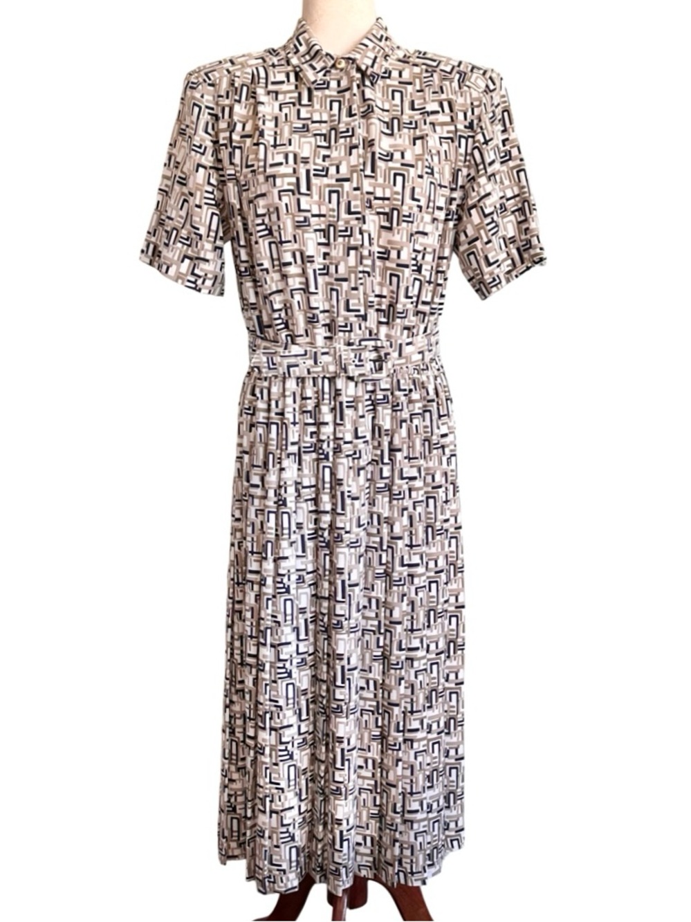 Vintage 80’s Appleseed's Geo Print Midi Dress Matching Belt Size 14 Cottagecore